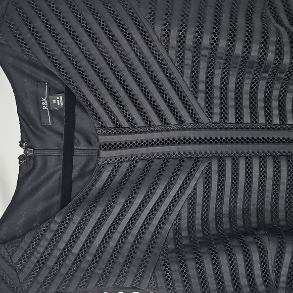 R&K Black Fit&Flare Sheer Eyelet Striped Overlay Sleeveless Cocktail Dress - Picture 4 of 14